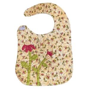 Quilted Floral Baby Bib with Coneflower Appliqué.